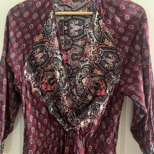 Umgee Bohemian Floral Ruffle 3/4 Sleeve Dress Women's Large Cottage Core Hippie